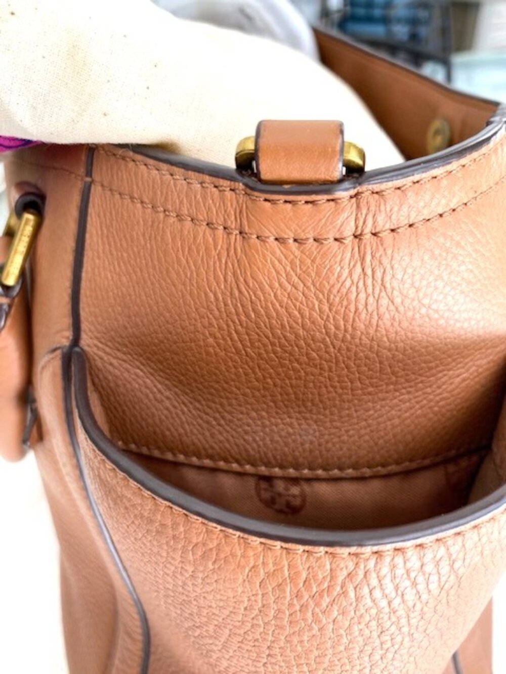 Tory Burch Frances Leather Satchel Bag Large Authentic Tan Brown - Picture 3 of 9